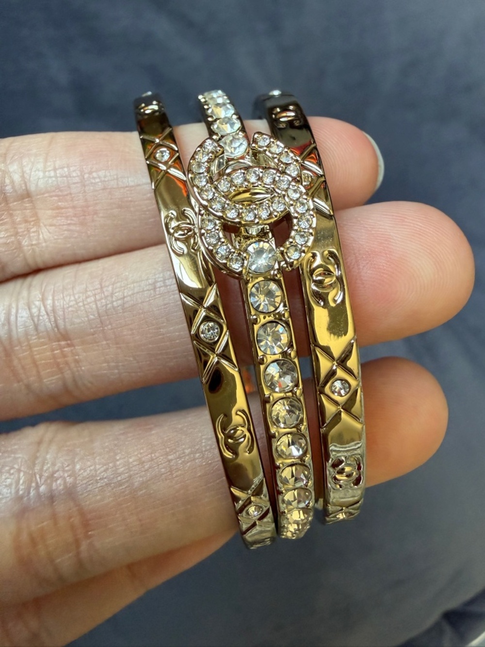 Vintage upcycled CC bracelet/ bangle 3 -1 gold plated